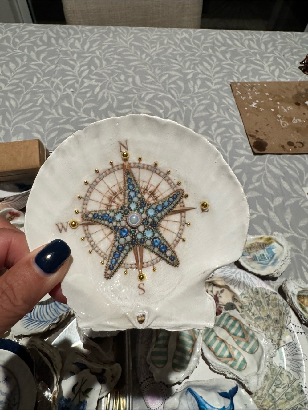 Seashell Compass Star Trinket Dish - Blue & Gold